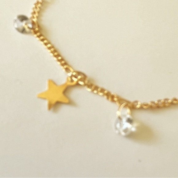 Dainty Minimalistic Gold-tone Star Sparkle Charm Anklet Adj. Length - NWT - Picture 12 of 15